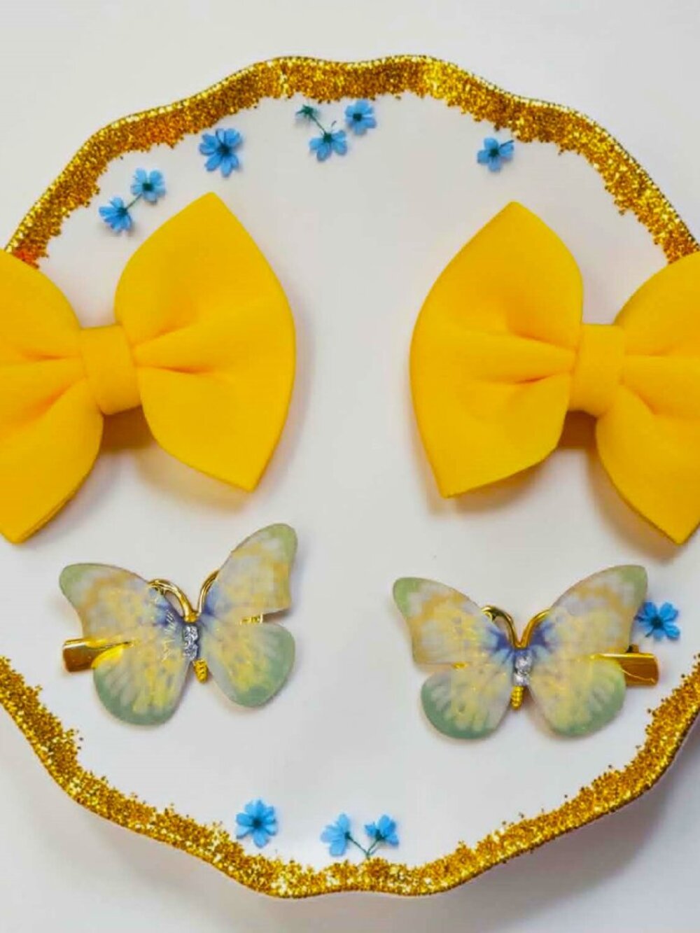Yellow Hair Bow Butterfly Clippie Set